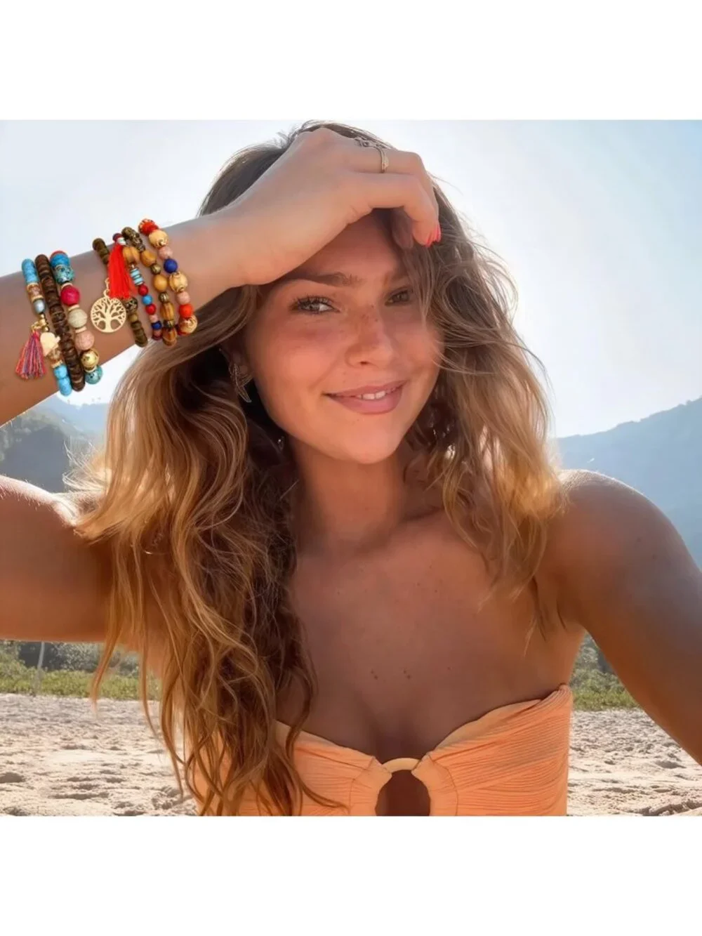 Bohemian Stackable Bead Bracelets Set for Women - Stretch Multilayered Jewelry